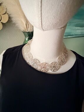 Tory Burch Silver-Tone Circular Logo Link Necklace